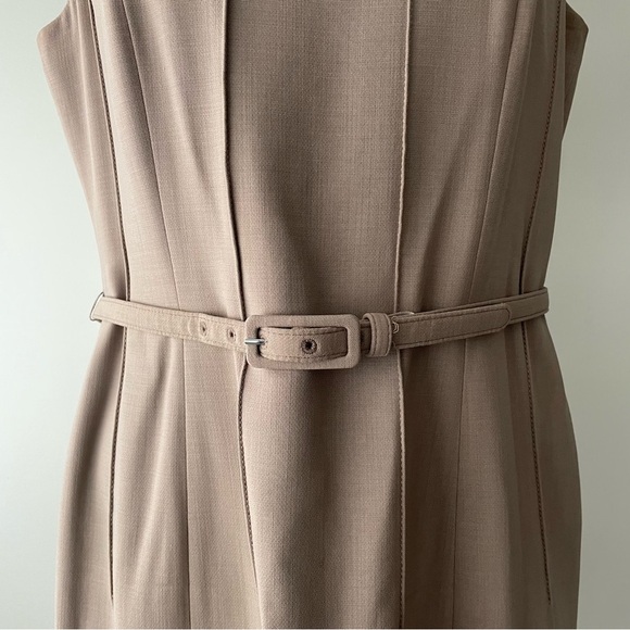 Lafayette 148 New York Luxury Belted Sleeveless Midi Sheath Dress Tan Size 10 - Picture 5 of 11